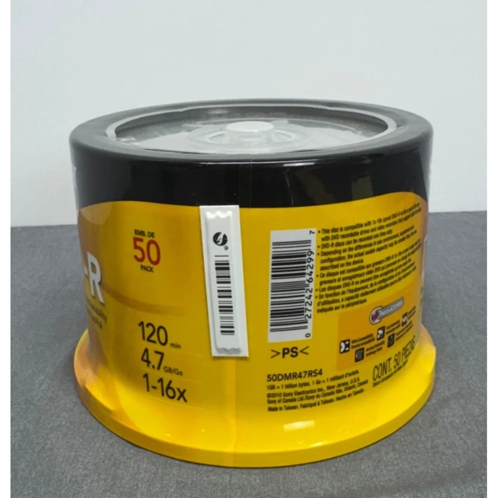 Sony DVD-R 50DMR47RS4 50 Pack 4.7GB 16x Recordable Media Spindle AccuCORE